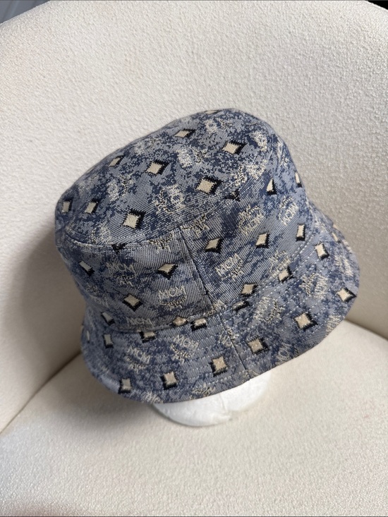 MCM Denim-Look Jacquard Bucket Hat with Cream & Black Motif